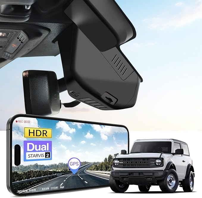 Mangoal STARVIS 2 Front 4K HDR Dash Cam IMX678, Fit for Ford Bronco 2025 2026(Model B), 5GHz WiFi, GPS, Support 512GB Max(Additional Purchases)