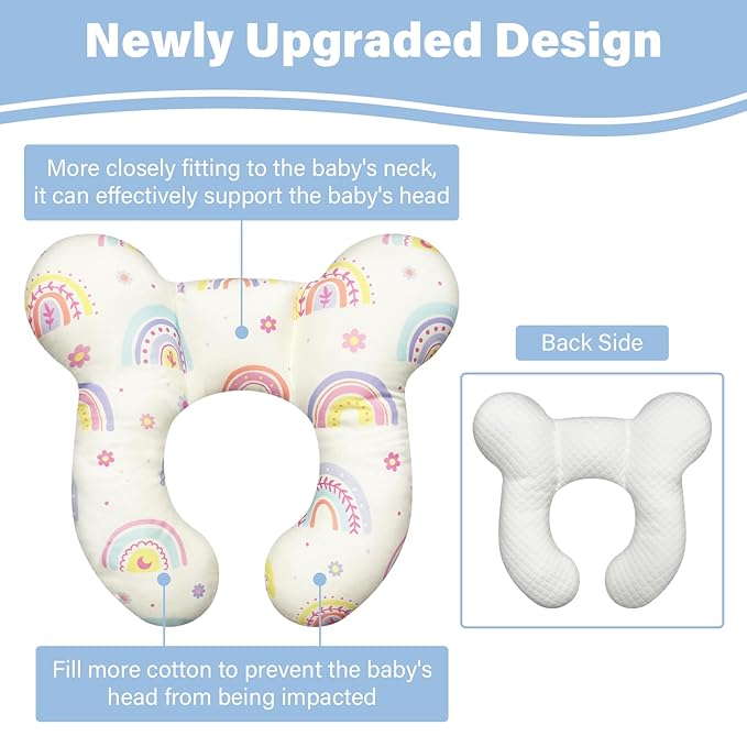 Baby Neck Pillows - Upgraded Toddler Travel Cushion for Toddler Head and Neck, Infant Neck Pillow for Car Plane Stroller Pushchair - Rainbow B