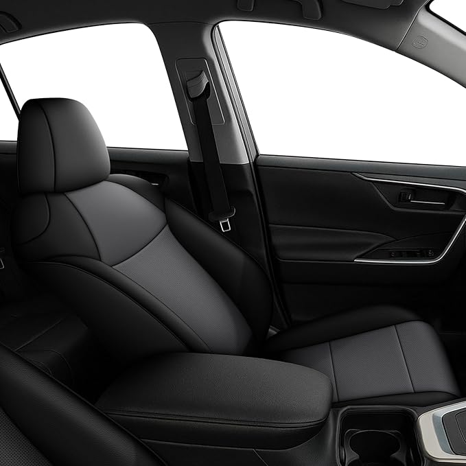 AOMSAZTO Custom Fit Seat Covers for Toyota RAV4: 2019 2020 2021 2022 2023 2024 2025 LE XLE XLE Premium Limited-Faux Leather Full Set Compatible Airbag Seat Protector Black&Grey