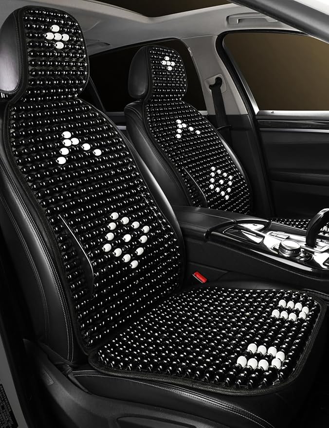Wood Beaded Car Seat Cover Massaging Breathable Cooling Natural Wood Bead Cushion Universal Fit for Sedan, SUV & Truck. The Ergonomic Lumbar Support Can Relieve Painful from Long Trips