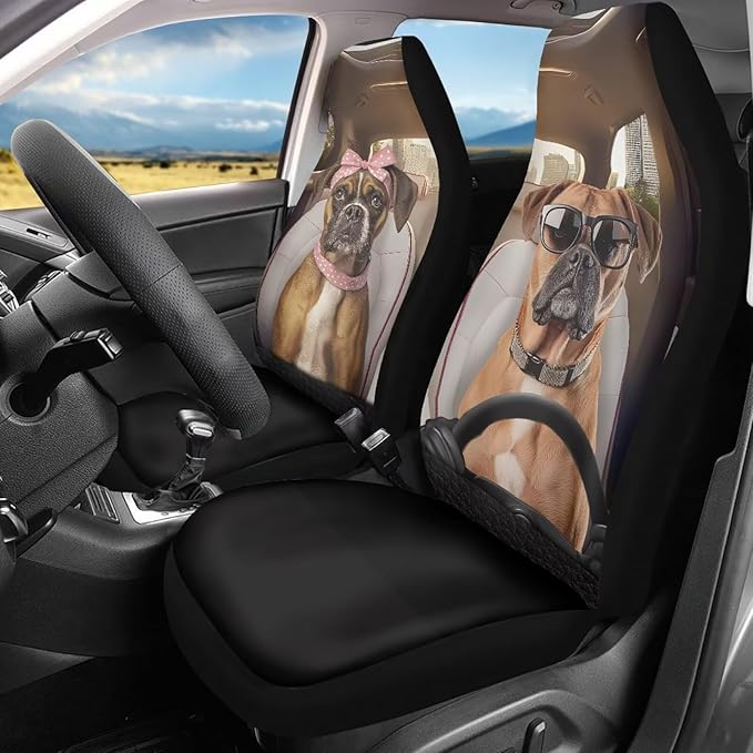 Boxer Dog Car Seat Cover Front Seats Only,Soft Bucket Seat Covers Decorative Saddle Blanket Cushion Cover Universal Fits Most Vehicles,Trucks,SUVs,Vans