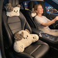Car Seat Cushions Headrest and Lumbar Support Pillow Set Cute Bear Soft Plush Neck Cushion and Back Support for Long Driving Travel Comfort