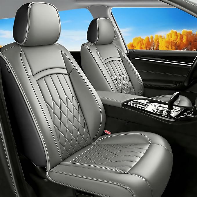 Fit TL Car Seat Covers for Acura TL 2004-2014 - Premium Leather, Waterproof, All-Weather, Airbag Compatible, Anti-Slip, Breathable, Easy Install, Seat Protectors, Full Set, Gray