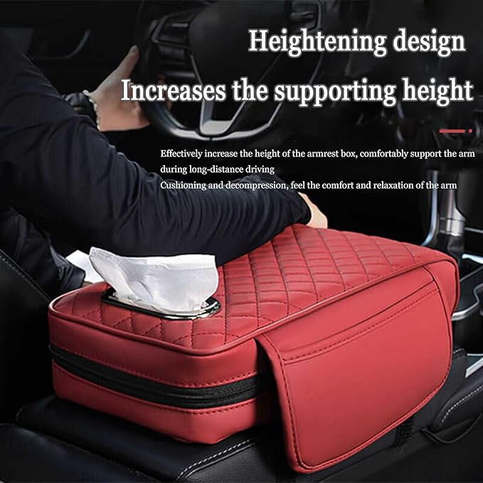 Car Center Console Cover for Infiniti FX SUV FX35 / FX37 / FX40 / FX45 /FX50, Leather Car Arm Rest Cover, Car Armrest Cushion with 2 Storage Bags Car Center Console Armrest Pad, D Brown