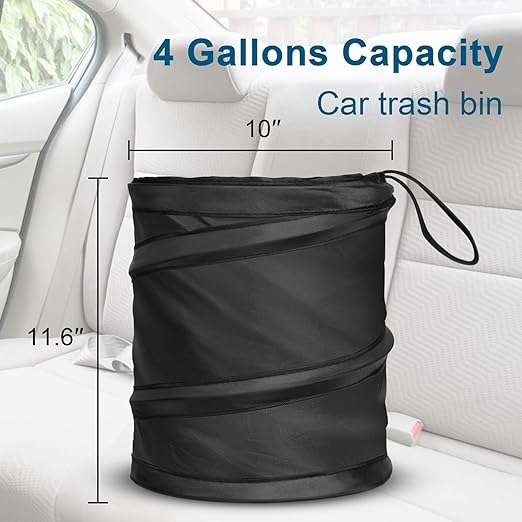 Car Trash Can, 2 Packs Pop-up Car Trash Bin, Large-Sized Collapsible Garbage Can, Trash Bag with Elastic Band Hanging, Double-Layer Washable Trash Can, Waste Basket with Velcro