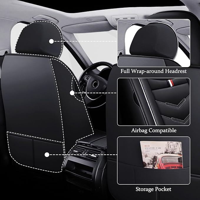 Car Seat Cover for Ford Explorer 2000-2025, Waterproof Durable Compatible Airbag, Premium Leather Seat Protector(5 Seats Standard,Black White)
