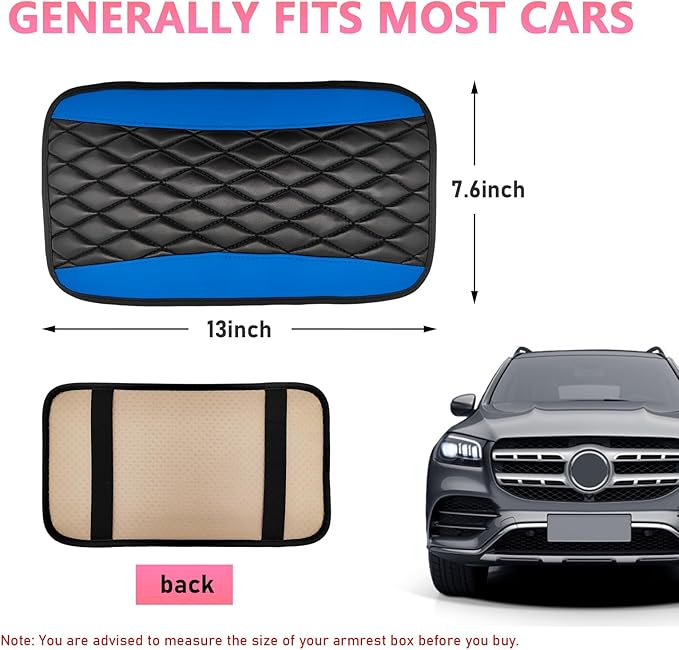 Car Center Console Cushion Pad, PU Leather Waterproof Auto Armrest Box Cover Protector, Comfortable Armrest Seat Box Cover Mat, Universal Car Accessories for SUV Truck (Blue)