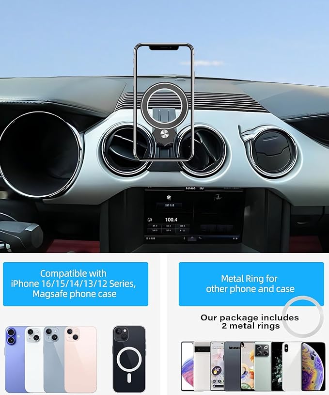 Car Phone Holder for Ford Mustang 2016-2023 Accessories Compatible with MagSafe Hands-Free 360 Degree Rotation Adjustable Cell Phone Mount Does Not Affect Air Vent