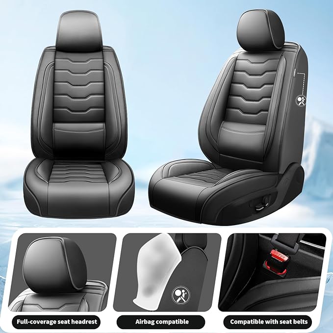 Fit Prius Car Seat Covers for Toyota Prius 2001-2025 2026 -Premium Leather, Waterproof，Breathable，All-Weather Seat Cushion Protecto & Airbag Compatible, 2 Front Seat Black