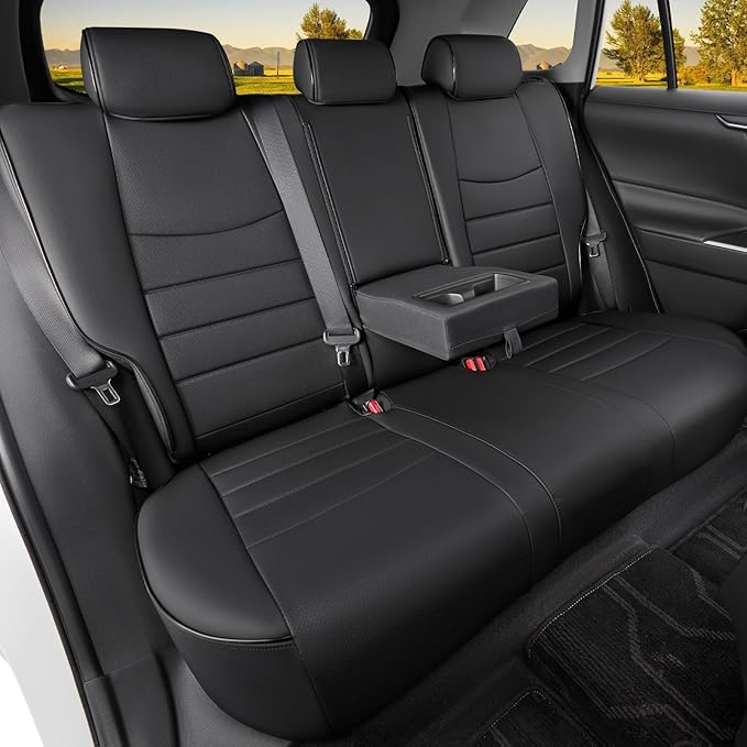 HKZ Fit RAV4 Car Seat Covers Set for Toyota RAV4 2021-2024 Prime SE,XSE & 2019 2020 2021 2022 2023 2024 2025 Hybrid/PHEV SE,XSE - 5 Seats Full Set Leather(Black)