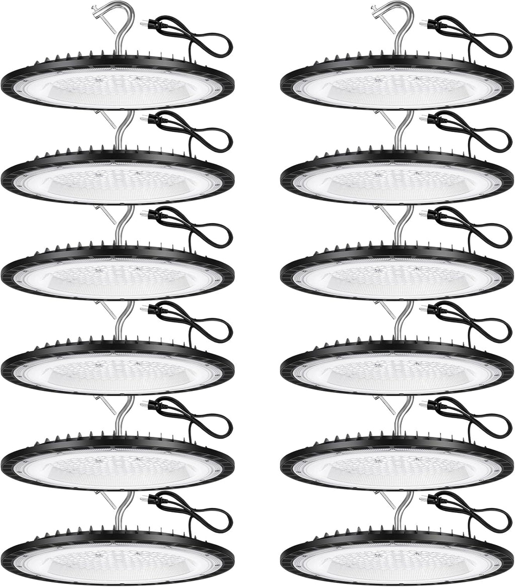 12 Pack 240W UFO LED High Bay Lights,120VAC IP66 Waterproof,40000LM 5000K Daylight, 1050W MH/HPS with Plug Commercial Bay Lighting for Barn,Gym,Factory,Warehouse,Shop,Workshop,Gym,Garage