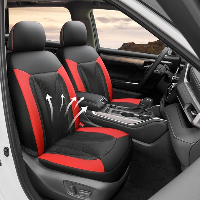 GIANT PANDA Custom Fit Front Toyota Car Seat Cover for Rav4 Camry Highlander Corolla Prius,3D Air Mesh Breathable Seat Protector Summer,Red 2 Pack