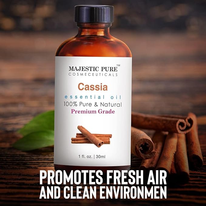 Majestic Pure Essential Oil with Glass Dropper - 100% Pure and Natural - Essential Oils for Diffuser, Aromatherapy, Soap and Candle Making, Cassia Essential Oil, Cassia Oil, 1 Fl Oz