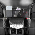XINLIYA Car Handbag Holder Between Seats, PU Leather Multi-Pocket Large Capacity Purse Holder, Auto Net Bag Barrier of Backseat Pet Kids, Car Seat Organizers and Storage for Cargo Tissue Cup（Black）