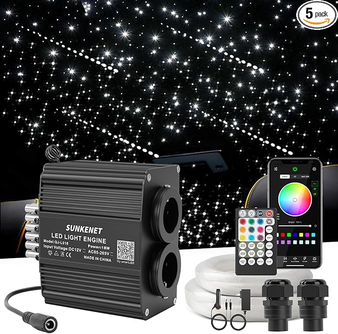 18W Twinkle&Meteor 2 in 1 RGBW Starlight Headliner Kit, 800pcs*0.03in*9.8ft+96pcs Shooting Star Lights for Car/Home Ceiling, Fiber Optic Lights with Bluetooth APP/Remote Control/Music Effect