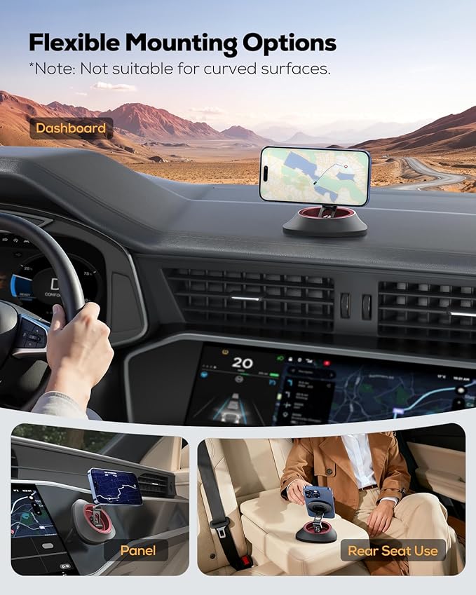 Nulaxy 2026 Upgraded Magsafe Car Mount for Dashboard, [Ultra-Stable & Strong] Car Phone Holder, [Foldable Three-axis] Magnetic Phone Holders for Your Car Compatible with iPhone 17 Pro Max, Red