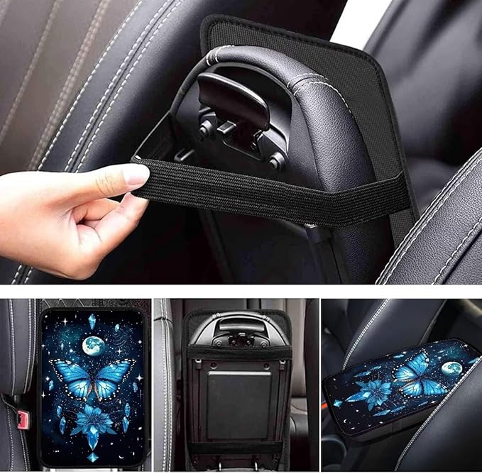Universal Center Console Pad Butterfly Moon Star Print Armrest Cushion Cover for Car Dust-Proof Automotive Armrest Seat Box Cover for Truck Sedan SUV