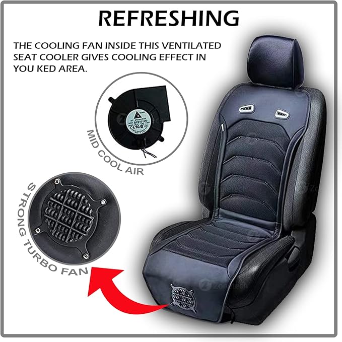 ZONETECH Cooling Car Seat Cushion - Black 12V Automotive Comfortable Massager Cooler Pad-Air Conditioned Air Circulation for Hot Weather