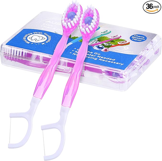 36 Pack Mini Disposable Toothbrushes – 5-in-1 Prepasted Travel Toothbrush with Toothpaste Floss & Pick for Hotel Camping Flight & Car & Guest Use – Portable Essentials for Women Men Kids