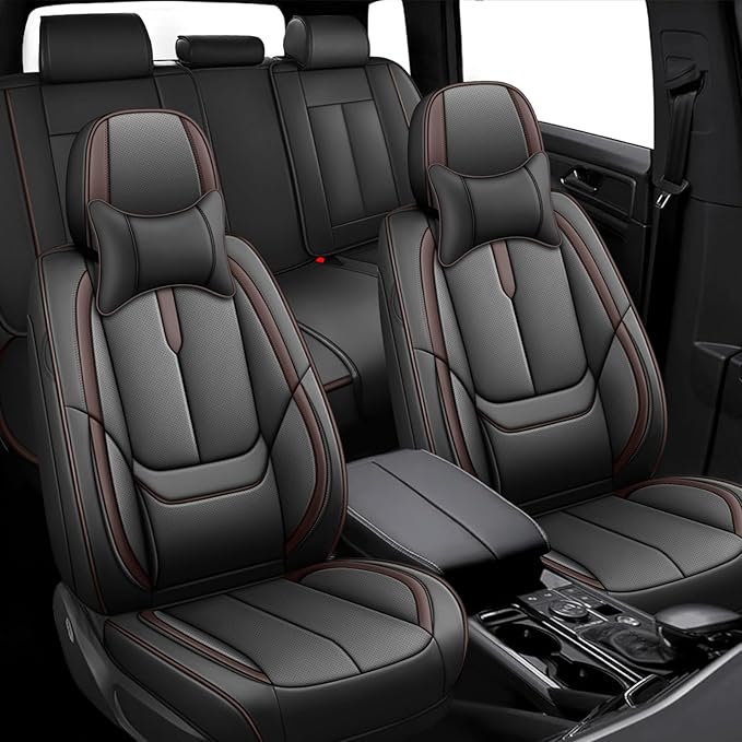 Fit for 98% of Mercedes Benz Car Seat Covers with Headrests, Premium Nappa Leather Seat Cover, Fully Wrapped Protect Modern Style Seat Cover (5-Seat Luxury, Black & Coffee)
