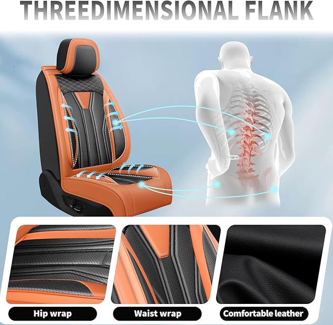 Fit Tucson Car Seat Covers Premium Leather for Hyundai Tucson 2010-2025 2026. Waterproof， Breathable, Scratch-Resistant & All-Weather Seat Cushion Protector (Front Seat, Orange&Black)
