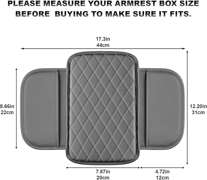 Upgraded Car Center Console Cover Fit for RAV4 Faux Leather Car Armrest Cover Cushion with 2 Storage Bags,Car Armrest Storage Box Interior Accessories(Grey&Whiteline)