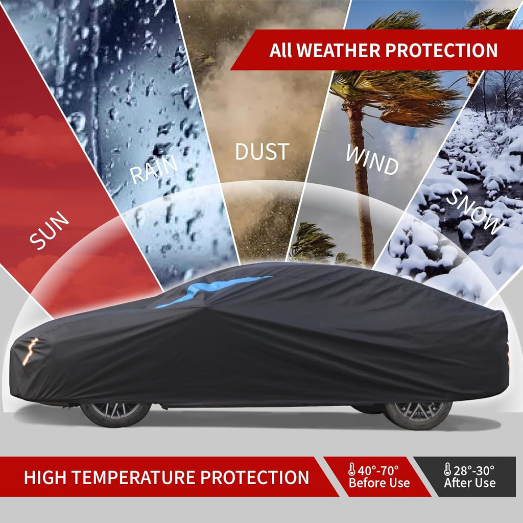 Car Cover Waterproof All Weather, 6 Layers Car Covers for Automobiles, Full Exterior Cover with Zipper, Outdoor Car Cover Sun UV Rain Snow Wind Protection for Sedan (173-183 inch)