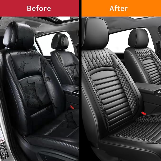 Fit Camry Car Seat Covers for Toyota Camry 2012-2024 2025 2026- Upgraded Premium Waterproof & Breathable Leather, Airbag Compatible, All-Weather Seat Cushion Protector (2 Front/Black)