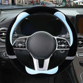 14 inch Furry Cute Steering Wheel Cover, Soft Fluffy Short Plush Auto Accessories, Non-Slip Cold-Proof Sweat-Proof Colorfast(Black with Blue)