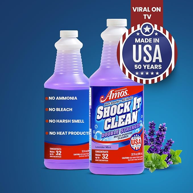 Professor Amos Shock It Clean MultiPurpose Cleaner Double Strength Concentrate All Purpose Carpet, Jewelry, Upholstery, Leather, Stain Remover & Floor Cleaner (Lavender 32 Oz)
