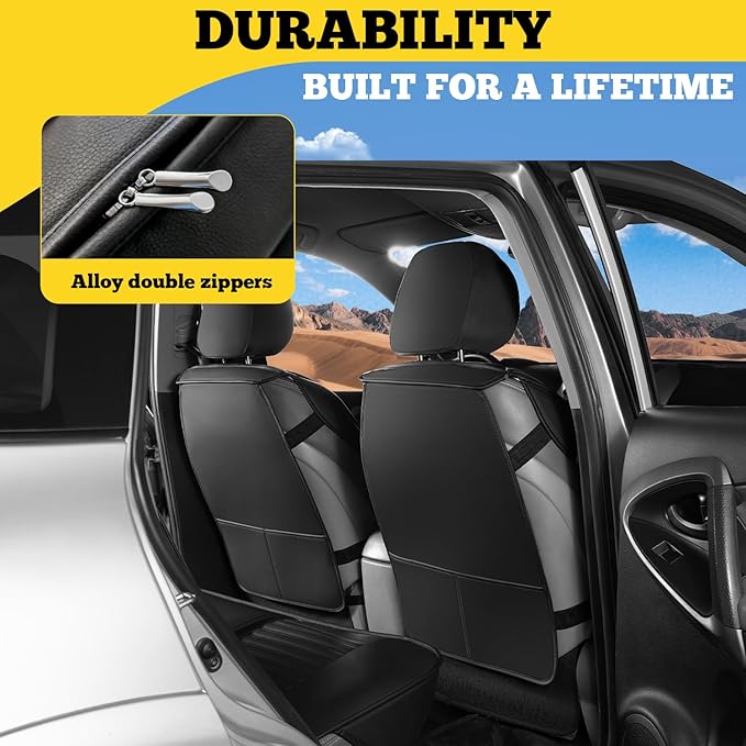 LINGVIDO Front Car Seat Covers, Faux Nappa Leather, Airbag Compatible and Waterproof Protectors for Sedans SUVs, Breathable Anti-Slip Interior for Commuters and Rideshare, Black/Blue