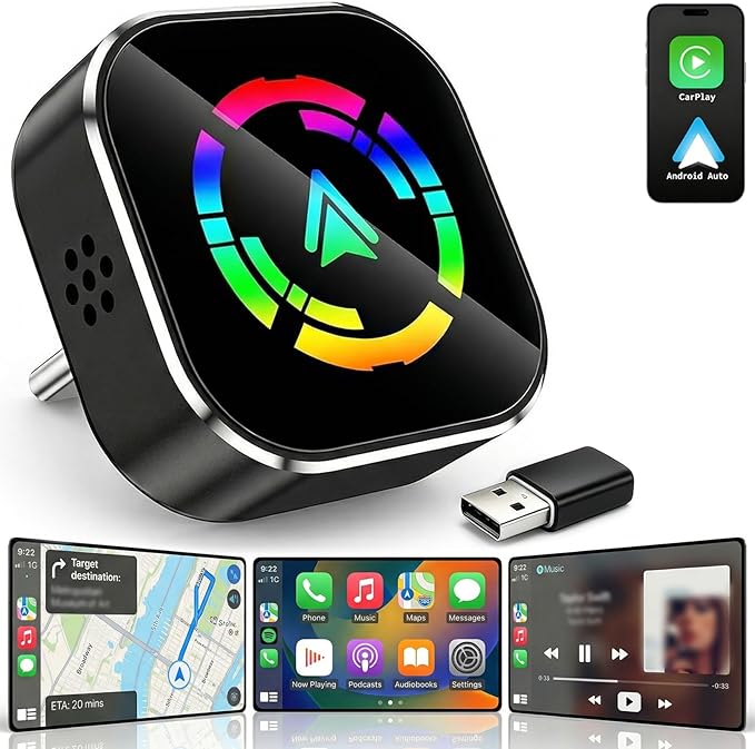 Wireless CarPlay Adapter & Android Auto Wireless Adapter, 2-in-1 CarPlay Car Adapter Dongle, Convert Factory Wired Apple CarPlay to Wireless, Ultra-Mini Plug & Play, Includes USB C & USB-A