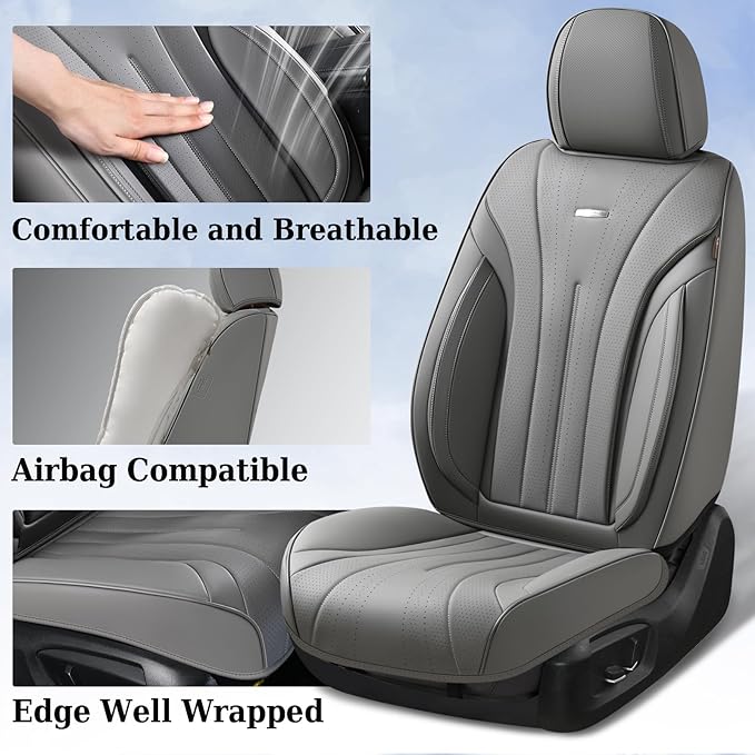 Coverado Gray Car Seat Covers Front Seat, 2 Pack Waterproof Leather Seat Covers, Front Seat Covers for Cars, Breathable Car Seat Protector Universal Front Car Seat Cushion Fit for Most Cars, Trucks