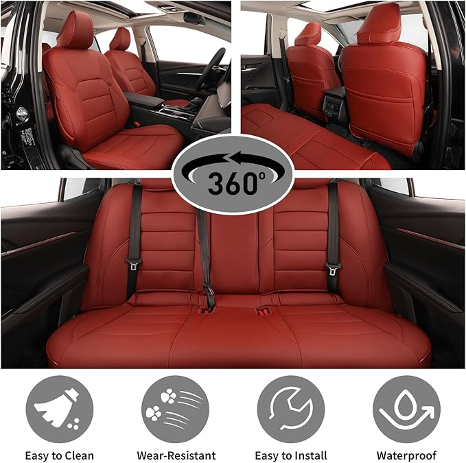 EKR Camry Seat Covers for Toyota Camry XSE,XLE 2025 2026 Waterproof Leather Car Seat Cover Full Set for Trucks SUV-Faux Leather (Burgundy)