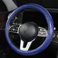 Luxury Crocodile Texture Glossy Leather Car Steering Wheel Cover, New Universal 15 Inch Vehicle Steering Wheel Cover for Cars, Trucks, Suvs, Pickups Interior Accessories (Blue)