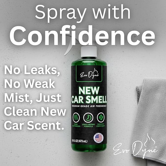 New Car Smell Spray (16oz), Made in USA | Long Lasting Car Air Fresheners Eliminates Odor - Air Fresheners for Cars, Trucks, & Other Vehicles – Fresh Scent Air Freshener Spray by Evo Dyne (3-Pack)