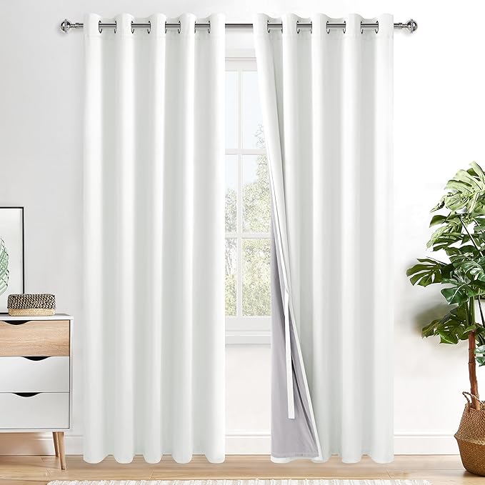 XWZO 100% Blackout Window Curtains - Thermal Insulated & Completely Room Darkening Black Liner Window Treatment with Tiebacks for Bedroom/Living Room, Ivory, W60 x L84, Set of 2 Panels