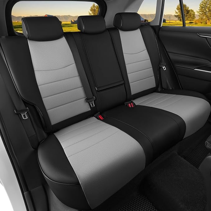HKZ Fit RAV4 Car Seat Covers Set for Toyota RAV4 2021-2024 Prime SE,XSE & 2019 2020 2021 2022 2023 2024 2025 Hybrid/PHEV SE,XSE - 5 Seats Full Set Leather(Black/Gray)