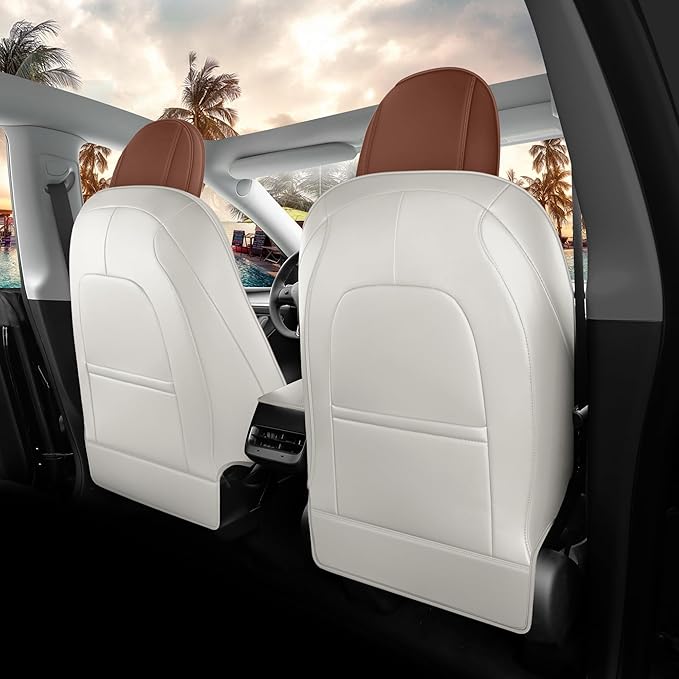 for Tesla Model Y Seat Covers 2020-2024 Nappa Leather Car Interior Seat Compatible with Airbag Cushion Cover 5 Seats (TY-Brown&Beige)