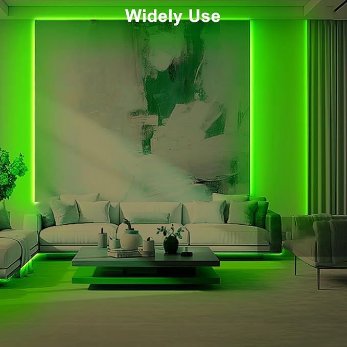 Tatazone 32.8ft Green COB Led Strip Lights with RF Remote, Dotless, Indoor, Dimmable, Adhesive Led COB Light Strip for Cabinet, Room, Bed, Paintings
