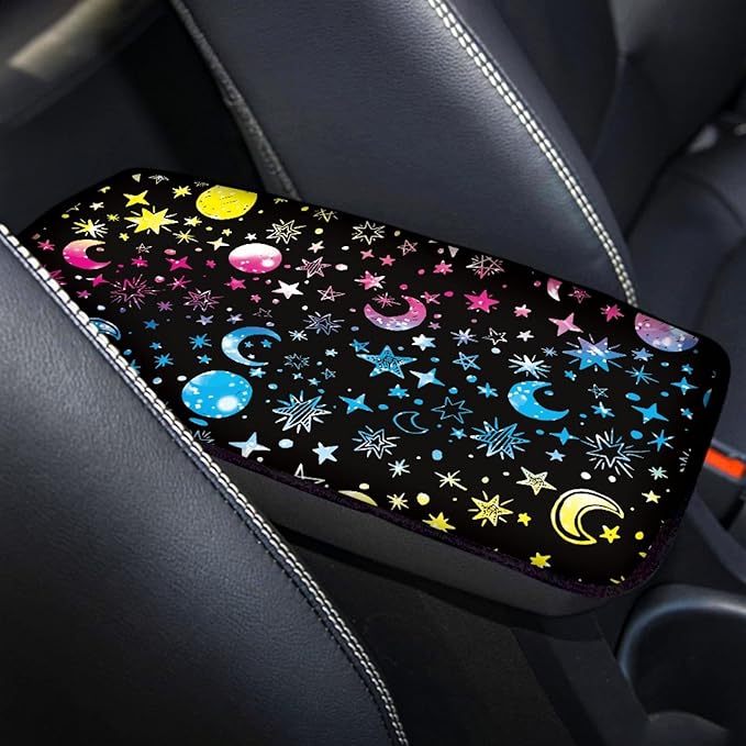 Coldinair Colorful Moon Stars Print Car Center Console Pad,Auto Interior Accessories Decoration,Auto Armrest Cover Protector for Most Vehicle, SUV, Truck, Car
