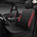 CAR PASS Bling Diamond Black Leather Car Seat Covers for 2 Front Interior Sets, Waterproof Shining Glitter Sparkly Crystal Universal Armrest Fit Automotive Truck SUV Cute Women Girl, Red Rhinestone