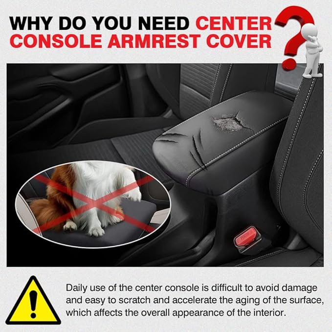 Karltys for Kia Soul Center Console Cover 2020-2024 2025, Leather Middle Console Cover for Kia Soul Accessories Waterproof Armrest Seat Box Cover Elbow Cushion Pad Protector Anti-Scratch