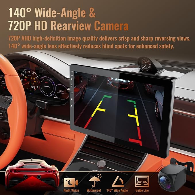 Haudio 10.1 Inch Single Din Car Stereo, Rotatable Touch Screen, Wireless CarPlay & Android Auto, Android 13 Car Radio with Bluetooth GPS Backup Camera