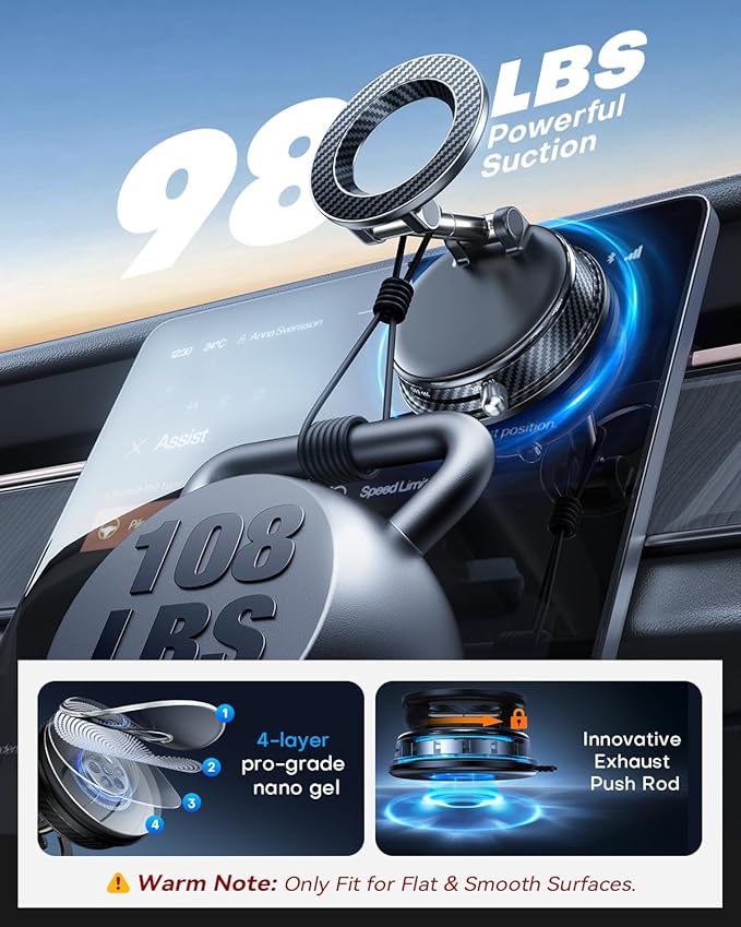Upgraded Car Phone Holder for Magsafe [98+LBS Strongest Suction & 2400gf Magnetic] Vacuum Magnetic Phone Holders for Your Car 360° Adjustable Car Phone Mount for iPhone & Android Black