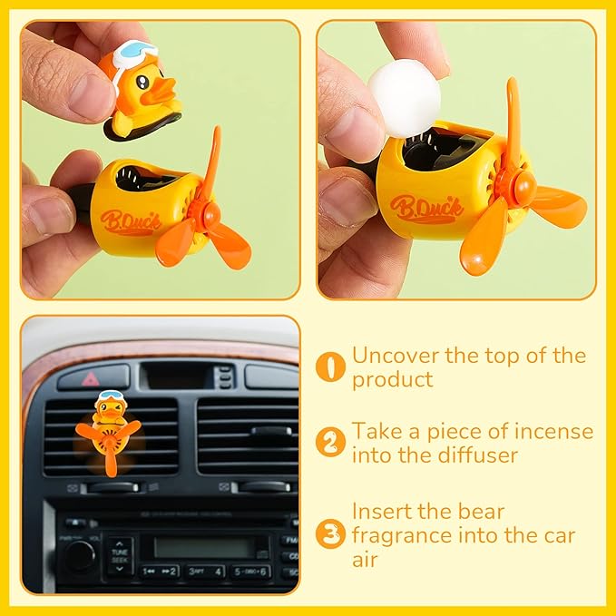 Tallew Car Air Freshener Cute Duck Car Vent Clip Diffuser with Rotating Propeller Outlet Vent 2.5" x 2.4" x 2.1" Easy to Install Included 2 Scents Aroma Tablets Aromatherapy Ornament Auto Accessories