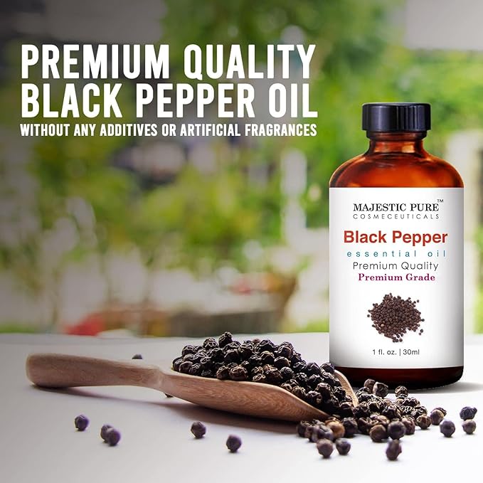 Majestic Pure Essential Oil with Glass Dropper - 100% Pure and Natural - Essential Oils for Diffuser, Aromatherapy, Soap and Candle Making, Black Pepper Essential Oil, Black Pepper Oil, 1 Fl Oz