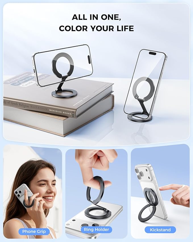 SUPERONE [2026 Upgraded] Magnetic Phone Grip for MagSafe Kickstand, Removable Gym Dual-Side Magnetic Phone Holder Mag Safe Phone Stand for iPhone 17/16/15/14/13/12 MagSafe Case, Fit MagSafe Car Mount