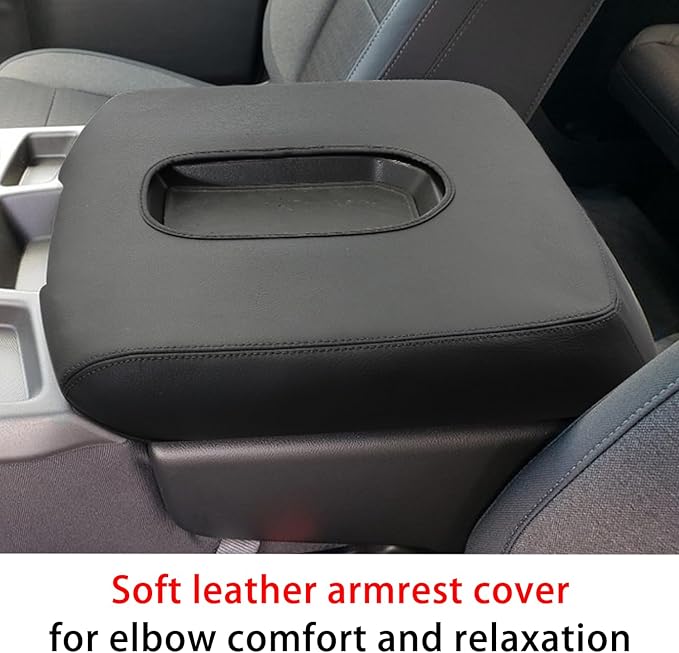 Center Console Armrest Cover for Chevy Silverado/GMC Sierra Accessories 2019-2024 2025 Arm Rest Box Pad Middle Console Lid Cushion Leather Protective Case Only for Jump Seat (Black Stitches)