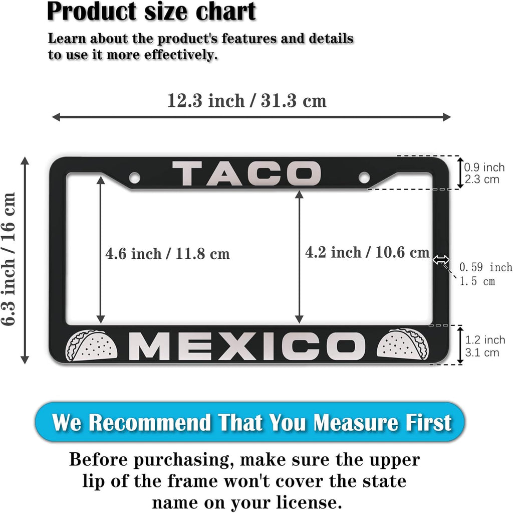 License Plate Frames Multicolor Automotive Exterior Accessories Taco Mexico Universal Aluminum Car Accessory 2 Pack with Screw Covers Set